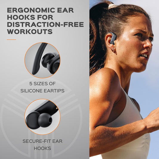X3 Pro True Wireless Earbuds - Wireless Charging Case, Bluetooth 5.3, 145H Battery, Gym Ear Buds with Ear-Hooks, Earphones for Iphone & Android - Black